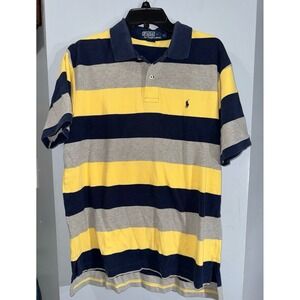 Polo Ralph Lauren vintage rugby striped two button polo shirt nay yellow gray XL